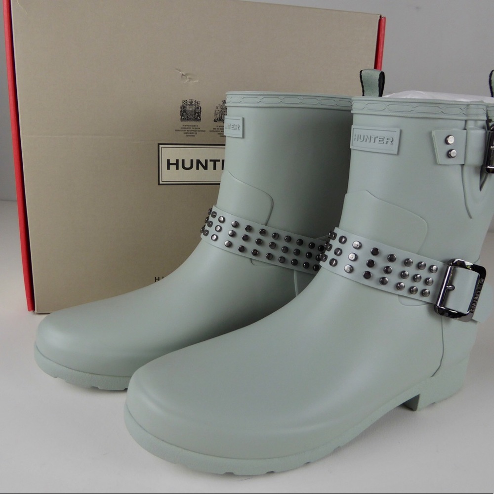 Hunter Refined Studded Biker Ankle Rain Boot NIB